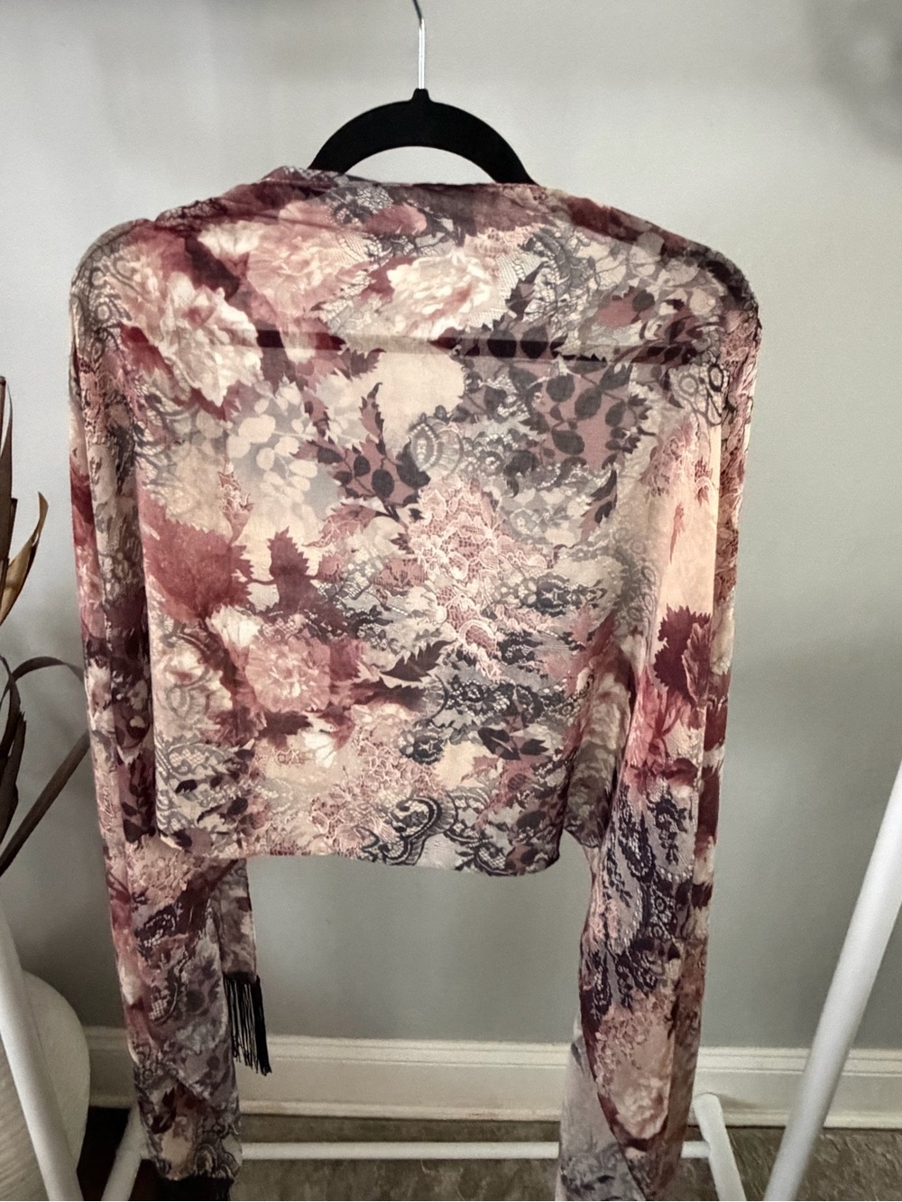 CHICO'S Floral Lace Print 100% Polyester Womens Warm Multi Oblong Scarf w/Fringe